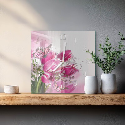 Square wall clock Butterfly