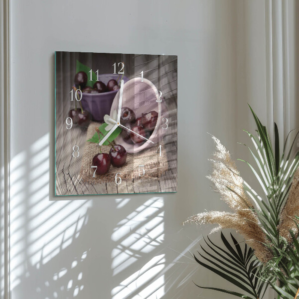 Square wall clock Burgundy Cherries