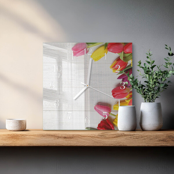 Square wall clock Tulips