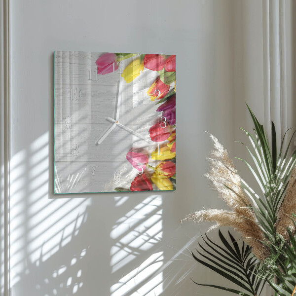 Square wall clock Tulips