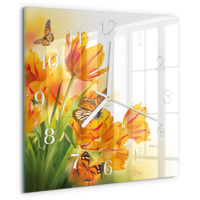 Square wall clock Tulips