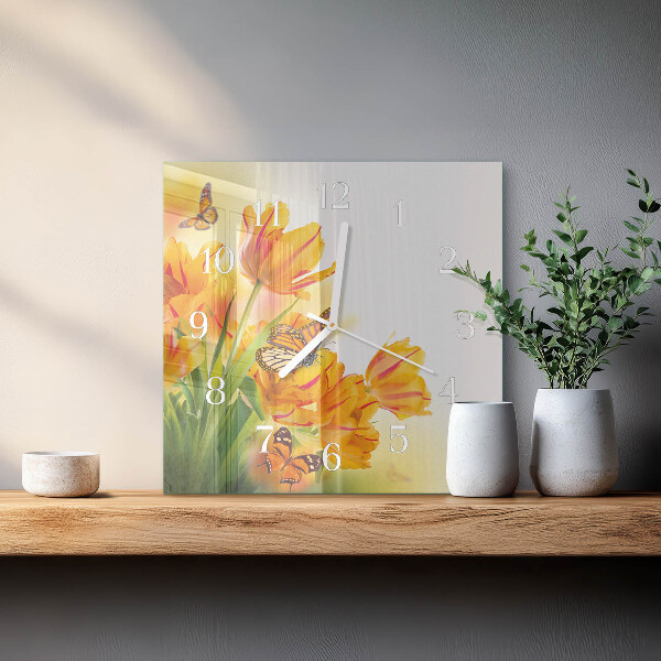 Square wall clock Tulips