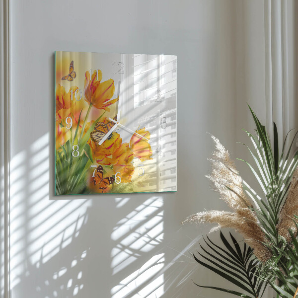 Square wall clock Tulips