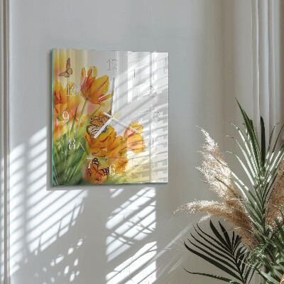 Square wall clock Tulips