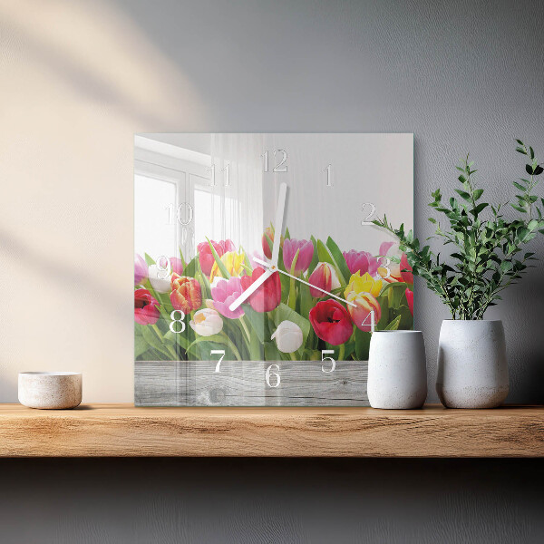 Square wall clock Tulips