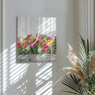 Square wall clock Tulips