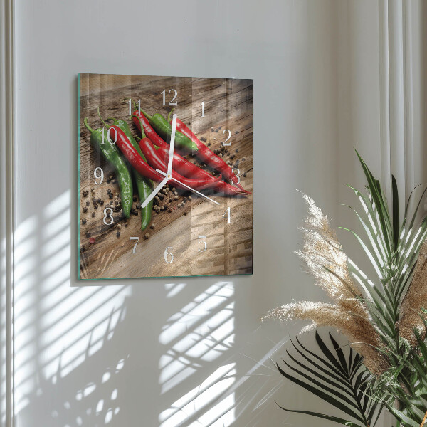 Square wall clock Chili peppers