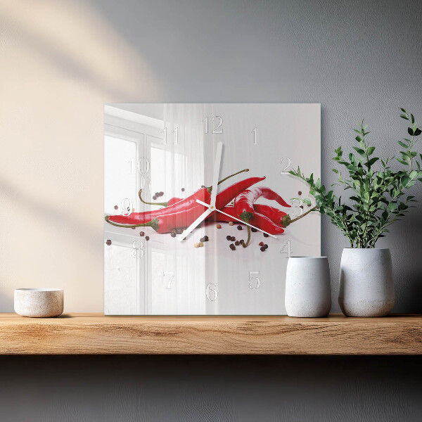 Square wall clock Chili peppers