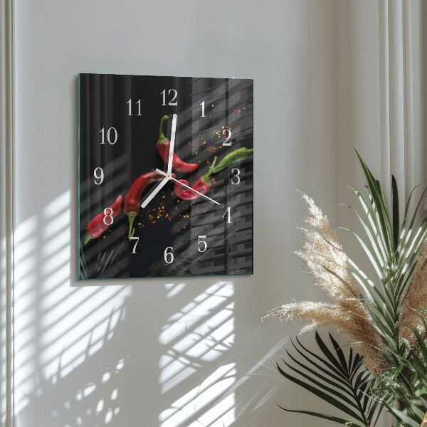 Square wall clock Chili peppers