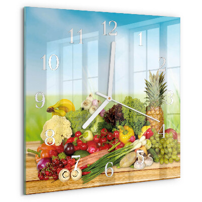 Square wall clock Vegetables Fruits