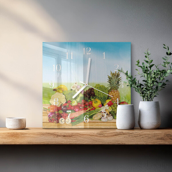 Square wall clock Vegetables Fruits
