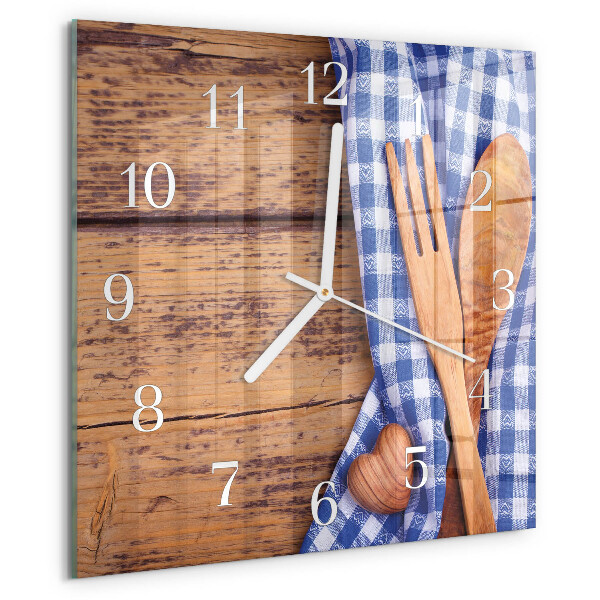 Square wall clock Wooden and cutlery