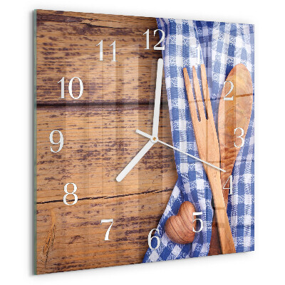 Square wall clock Wooden and cutlery
