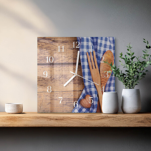 Square wall clock Wooden and cutlery