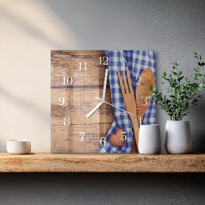 Square wall clock Wooden and cutlery