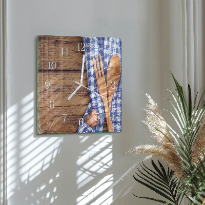 Square wall clock Wooden and cutlery