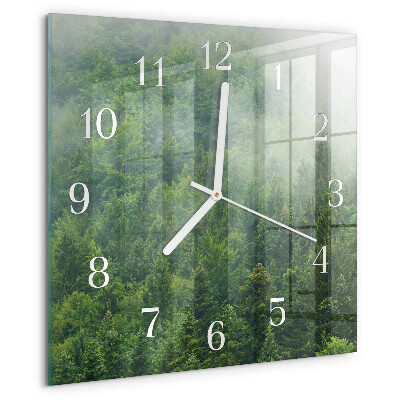 Square wall clock Foggy forest
