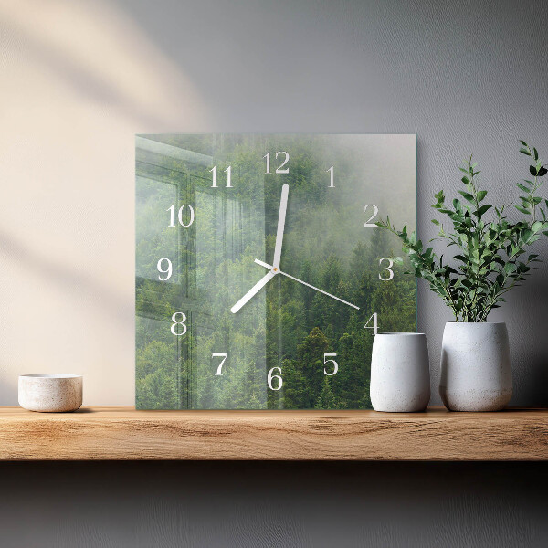 Square wall clock Foggy forest