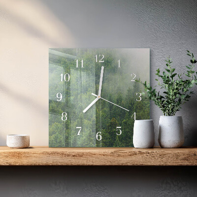 Square wall clock Foggy forest