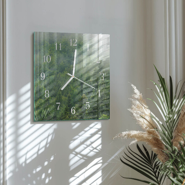 Square wall clock Foggy forest