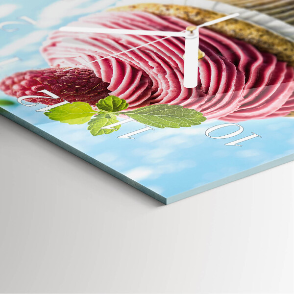 Square wall clock Raspberry muffin