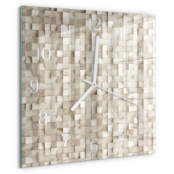 Square wall clock Wooden mosaic