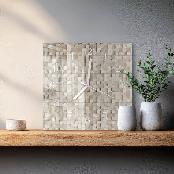 Square wall clock Wooden mosaic