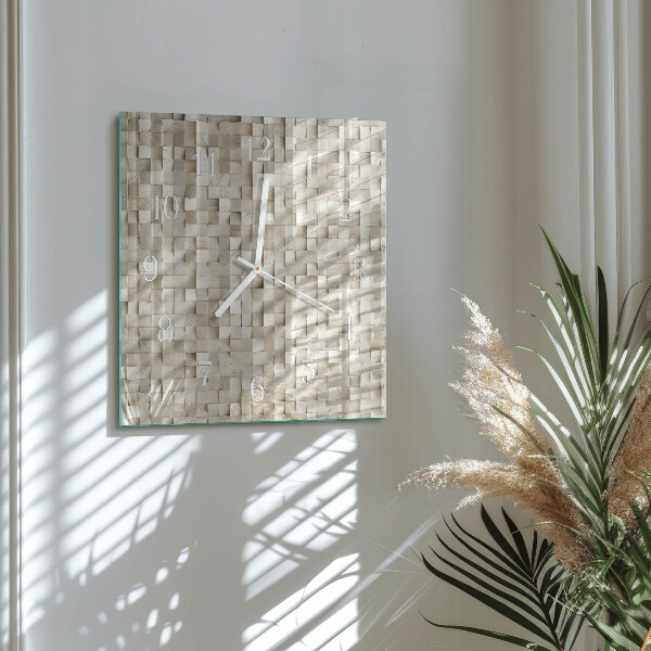 Square wall clock Wooden mosaic