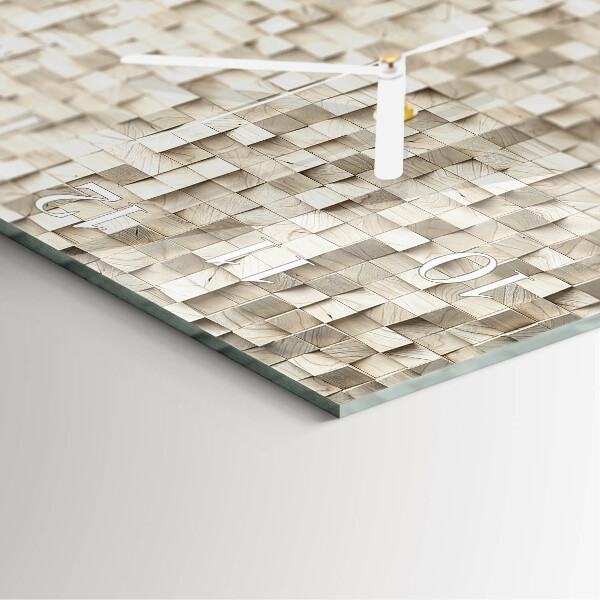 Square wall clock Wooden mosaic