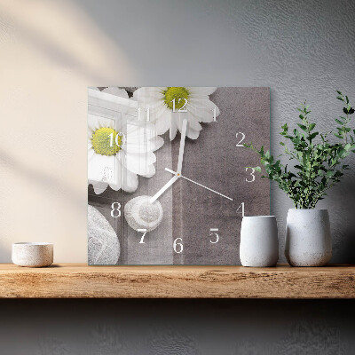 Square wall clock Flowers and stones