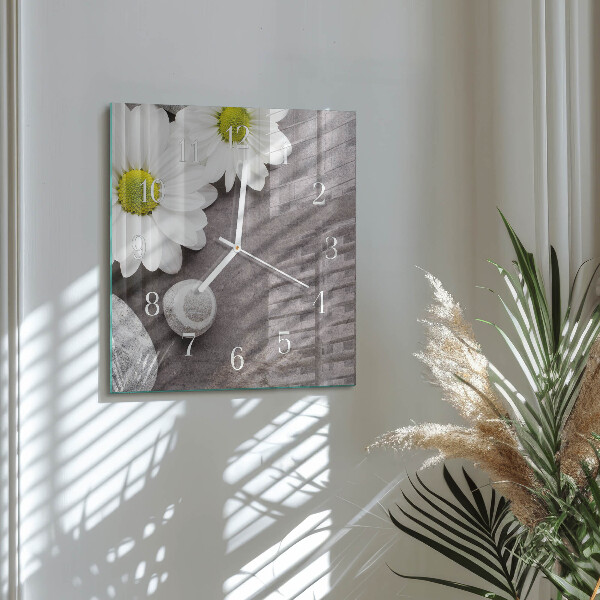 Square wall clock Flowers and stones