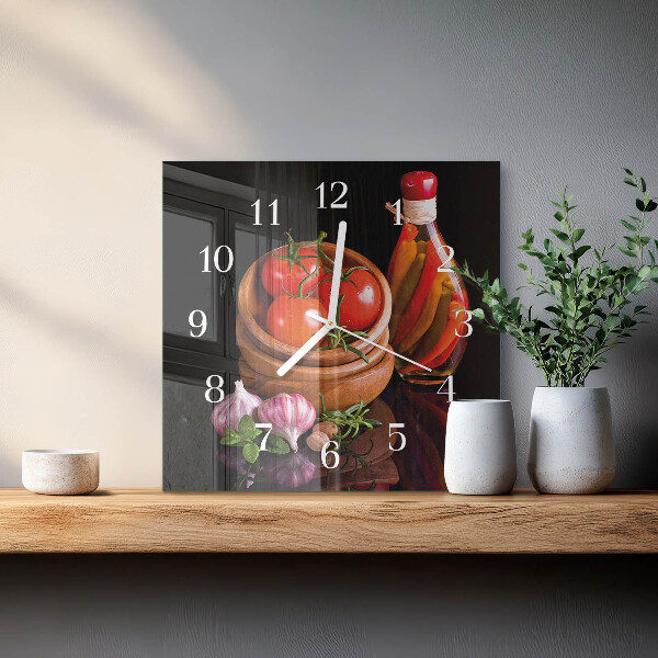 Square wall clock Tomatoes and Garlic