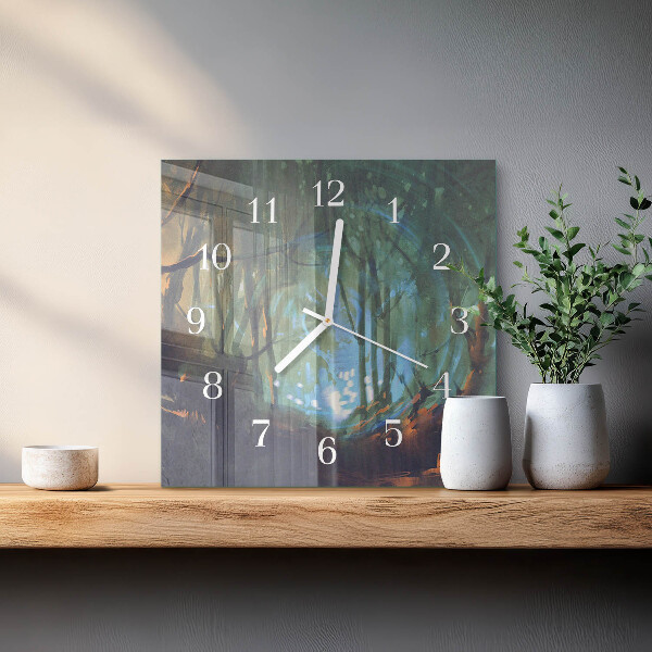 Square wall clock Mystical forest