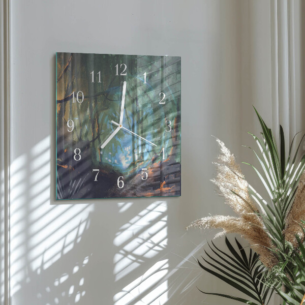 Square wall clock Mystical forest