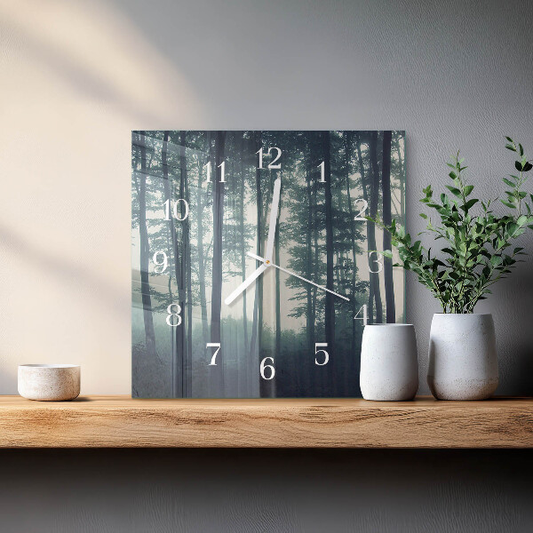 Square wall clock Foggy forest