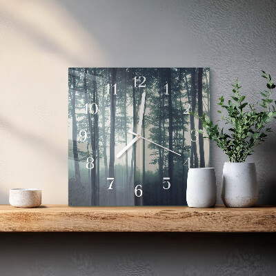 Square wall clock Foggy forest