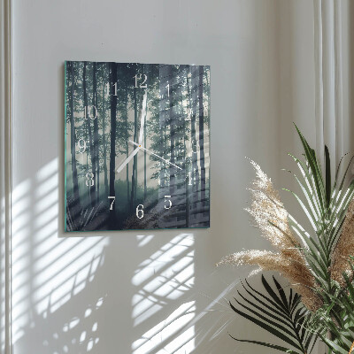 Square wall clock Foggy forest