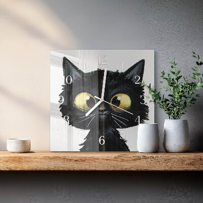 Square wall clock Black cat
