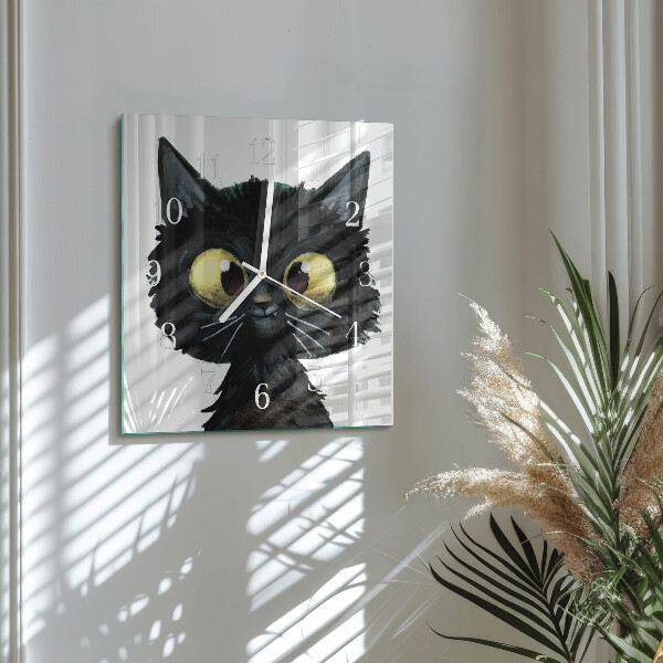 Square wall clock Black cat