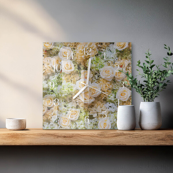 Square wall clock Elegant flowers