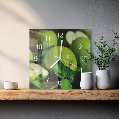 Square wall clock Green apples