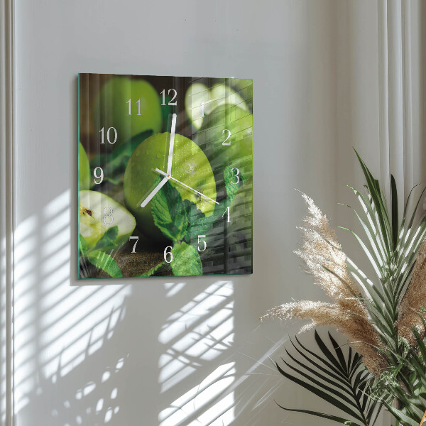 Square wall clock Green apples