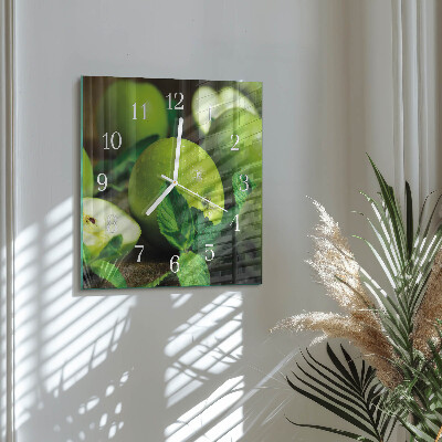 Square wall clock Green apples
