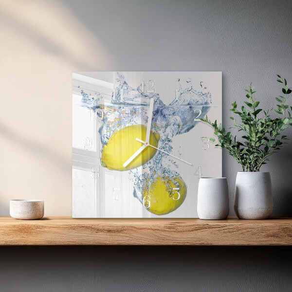 Square wall clock Lemons in water