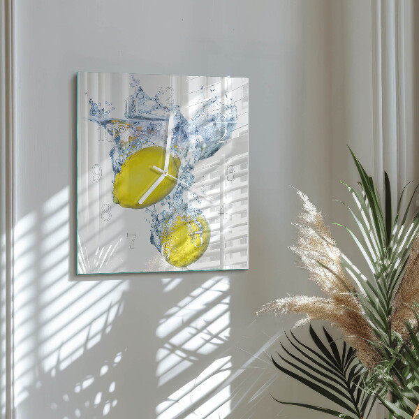 Square wall clock Lemons in water