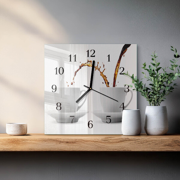 Square wall clock Cups of coffee