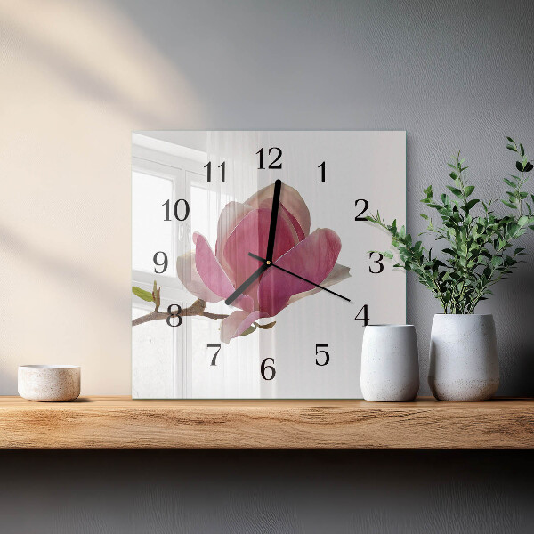 Square wall clock Magnolia Flower