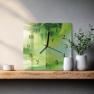 Square wall clock Leaves