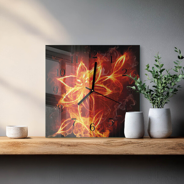 Square wall clock Fire Flower