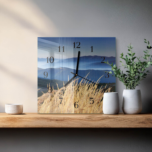 Square wall clock Mountains Grass